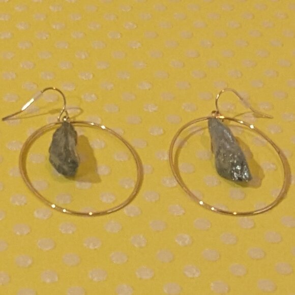 Smoky Quartz Gold Oval Hoop Earrings - Pre Owned Like New - Picture 3 of 3